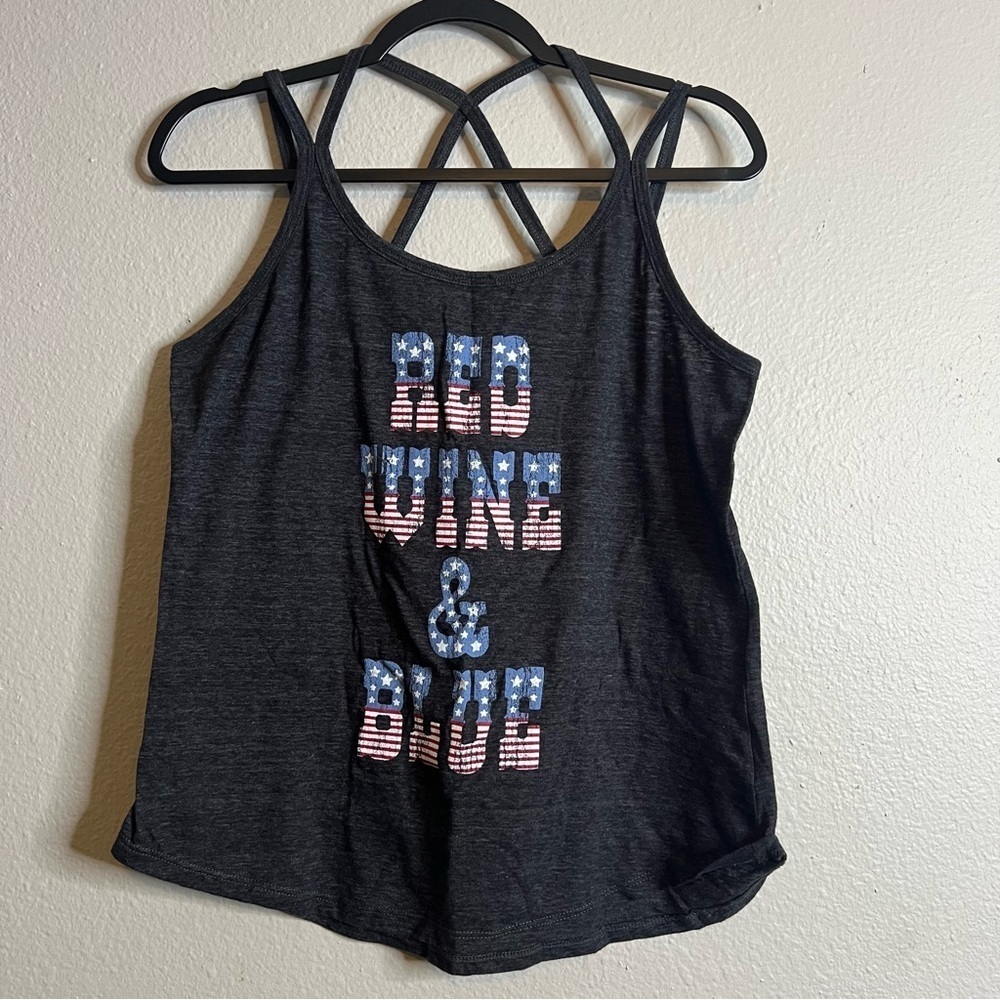 Woman’s Red Wine and Blue Tank
top size Large